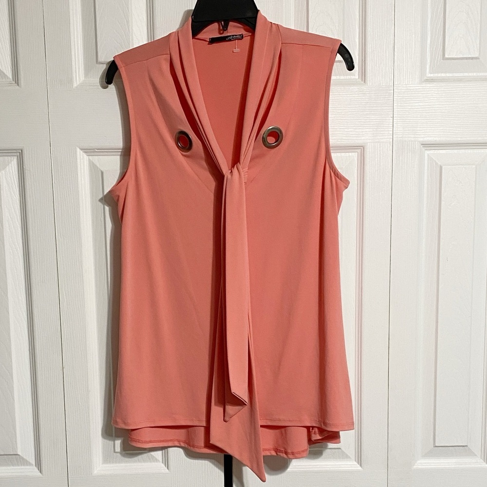 Ariella Coral Sleeveless Blouse neck Tie Detail top shirt size LARGE